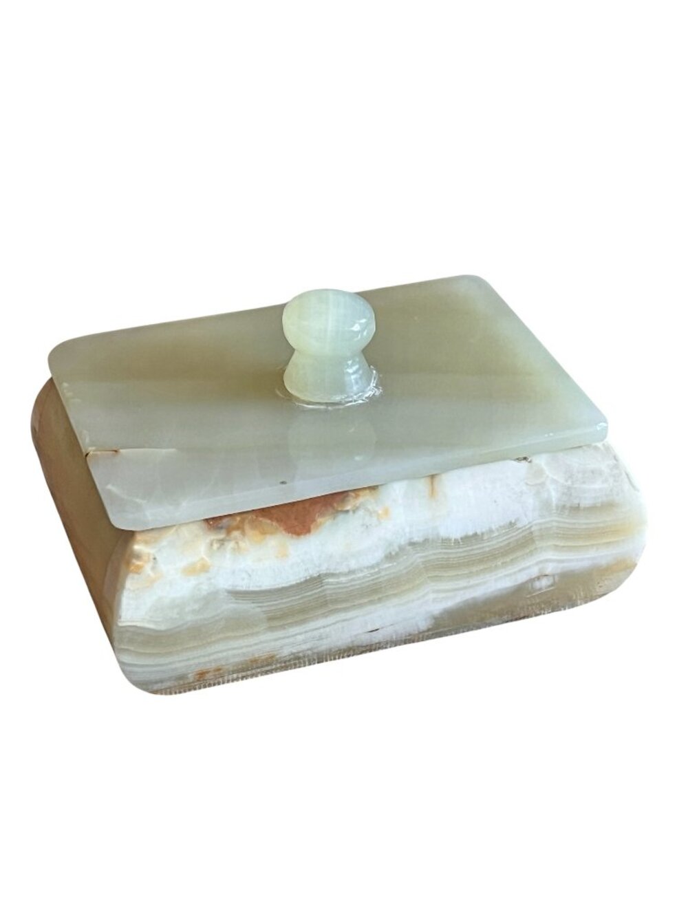 Onyx Trinket Box With Lid 4 3/8" X 3 1/8" X 2.5" Tall - Green & Brown Stone